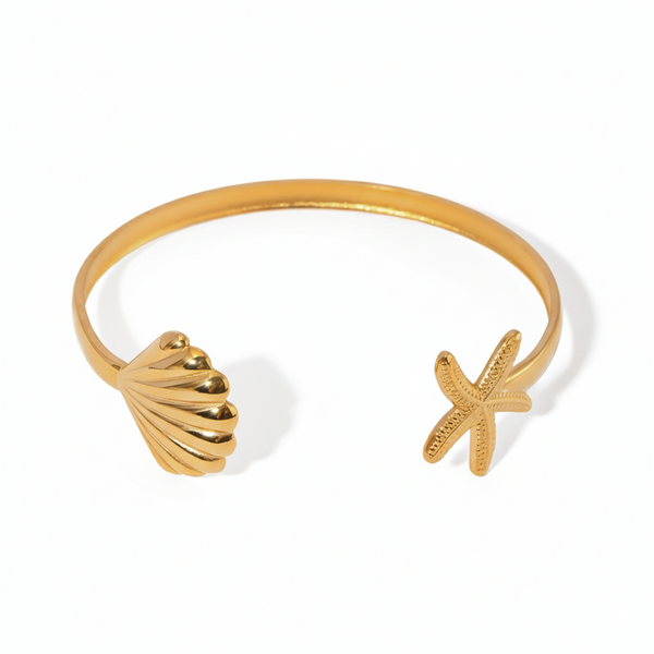Gold Starfish Shell Open Bracelet