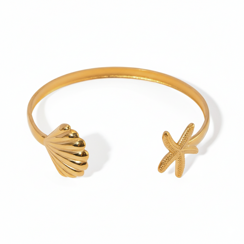 Gold Starfish Shell Open Bracelet
