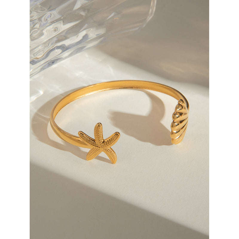 Gold Starfish Shell Open Bracelet