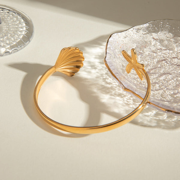 Gold Starfish Shell Open Bracelet