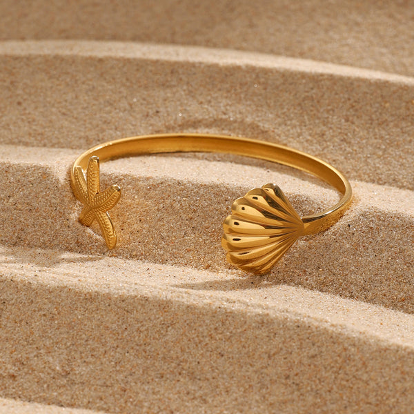 Gold Starfish Shell Open Bracelet