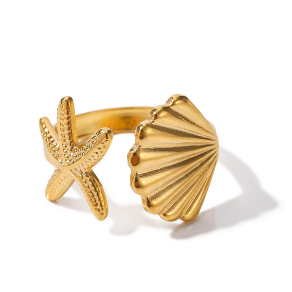 Gold Starfish & Shell Ring